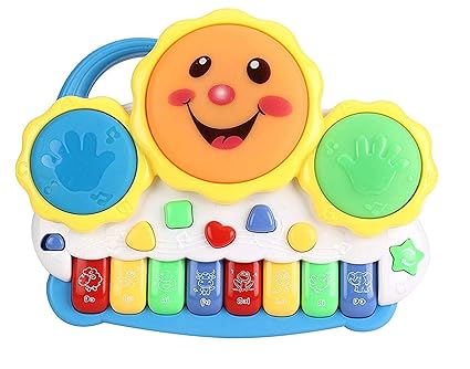 Popsugar Smiley Piano and Keyboard Musical Set with Lights for Kids, Blue