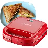 PREMIUS Ceramic NonStick Double Slice Sandwich Maker, Indicator Lights, Cool Touch Handle, Great for Grilled Cheese, French Toast, Tuna Melt, Egg &amp; Cheese and Pancake Sandwich, Easy Clean (Red)