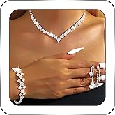 SAWINDA Rhinestone Jewelry Set Crystal Pearl Necklace Bracelet Earrings Set Sparkly Necklace Dangle Earrings Wedding Prom Formal Costume Jewelry Sets for Women
