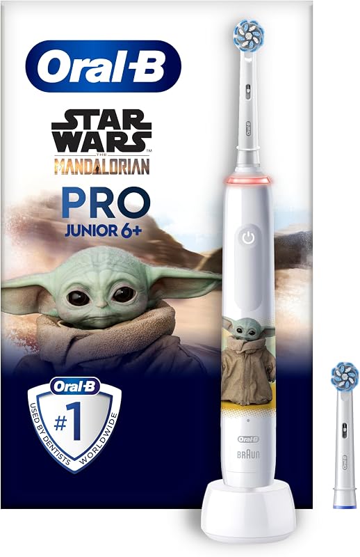 Pro Junior Star Wars Elektrische Zahnbürste/Electric Toothbrush für Kinder ab 6 Jahren, 2 Aufsteckbürsten, 360°-Andruckkontrolle, 2 Putzmodi inkl. Sensitiv für Zahnpflege, weiche Borsten, weiß