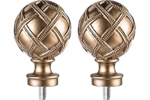 Ycolnaefllr Round Replacement Finials for 1 and 7/8 Inch Curtain rods- M6 Screw Window Treatment Finials ，Gold Retro Classic Mesh Finials, Warm Gold