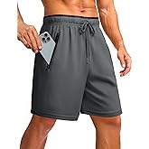 PINSPARK Men's Athletic Running Shorts 7" Mesh Quick Dry Workout Shorts with Zipper Pockets Lightweight Gym Shorts