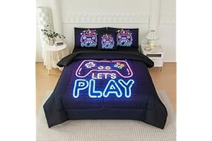 NINENINE Gaming Bedding Set 6PCS Twin Comforter Sets Gaming Bedding Sets for Boys,Bed in A Bag(1Comforter,1Flat Sheet,1Fitted Sheet,1Cushion Cover,2Pillowcases)