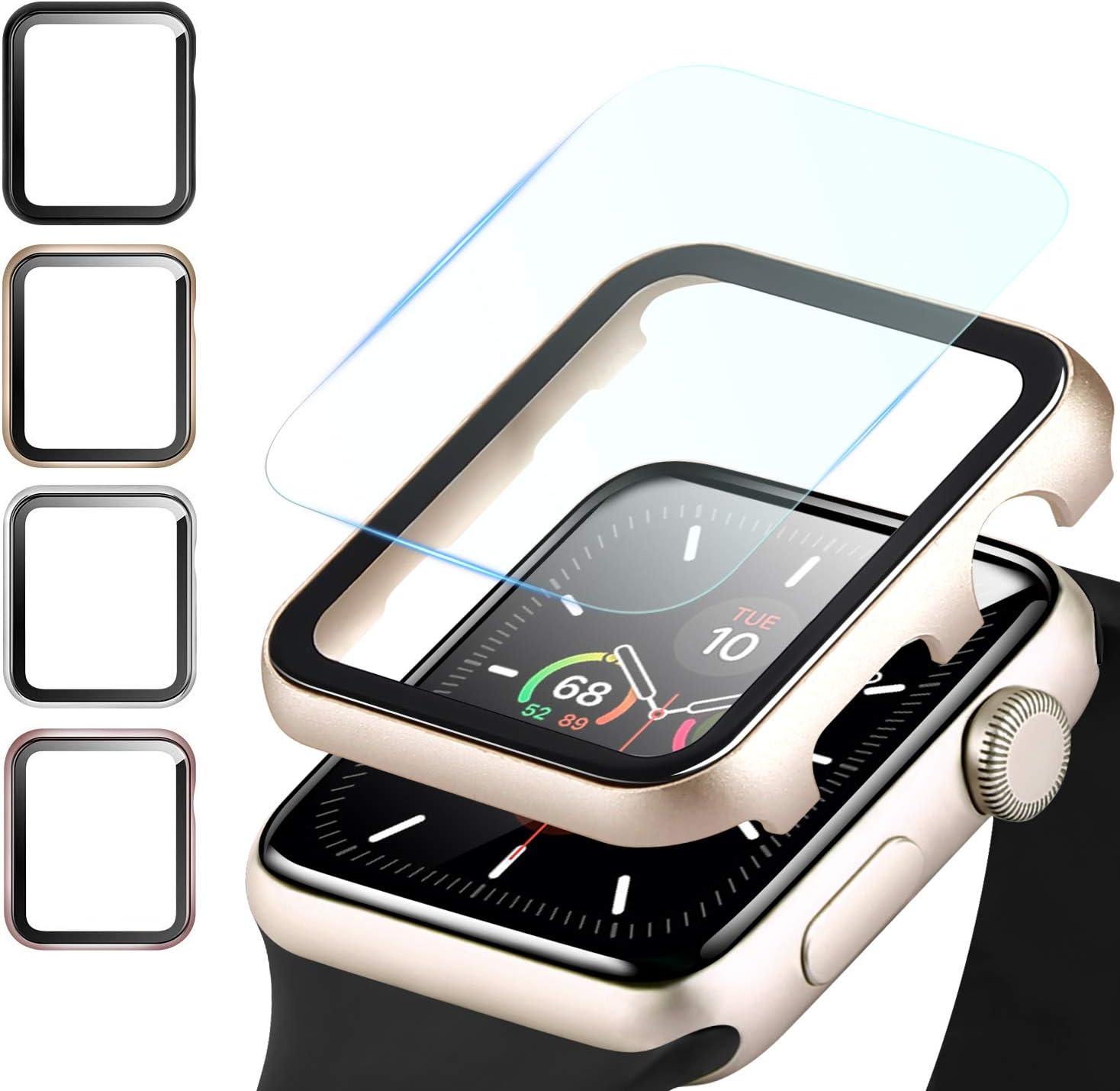 Fohuas Compatible Apple Watch Case with Screen Protector, Impact Resistant HD Clear Air Bubble Free iWatch Protective Cover Case Hard PC Ultra-Thin Plating Bumper (Champagne Gold, Series 5 4 44mm)