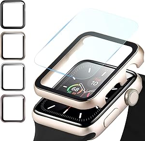 Fohuas Compatible Apple Watch Case with Screen Protector, Impact Resistant HD Clear Air Bubble Free iWatch Protective Cover Case Hard PC Ultra-Thin Plating Bumper (Champagne Gold, Series 5 4 44mm)