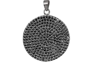 SHINE JEWEL Round Disc Black Spinel Gemstone 925 Silver Pave Set Pendant