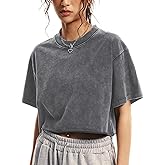 Talakeno Womens Oversized Vintage T Shirts Casual Cropped Tees Short Sleeve Cotton Acid Wash Tops Summer Grunge Shirts