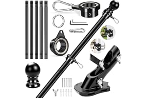 REERON 6 FT Metal Swivel Rings Flag Poles Kit, 360° Tangle Free Rotating Bearing Rings, 2-Position Holder & 1" Stainless Steel Flagpole for Outside House Porch Wall Mount Residential Commerical