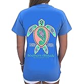 Southern Attitude Women's Short Sleeve Paisley Sea Turtle T-Shirt