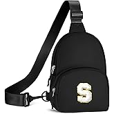 YOOLIFE Initial Sling Bag, Small Sling Bags for Girls Women, Gifts for Teen Girls Teens, Girl Friend Bridesmaid Birthday Gift for Daughter Sister Girl Gifts Trendy Stuff Belt Bag (Black S)