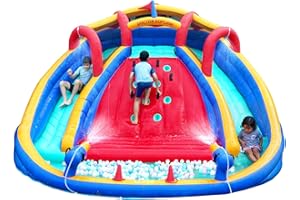 Mixcous Inflatable Water Double Slides Park, Bounce House with Splash Pool, Large Blow Up Water Slide for Kids with Climbing Wall, Durable Design Backyard Play Park, Quick Setup (Dry/Wet Use)