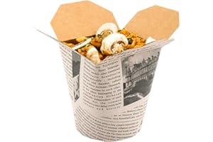 Restaurantware Bio Tek 4 x 3.5 x 4.5 Inch Food Containers 50 Durable Noodle Boxes - Disposable Sustainable Newsprint Paper 32-Ounce Takeout Boxes Round For Takeouts And Delivery Or Picnics
