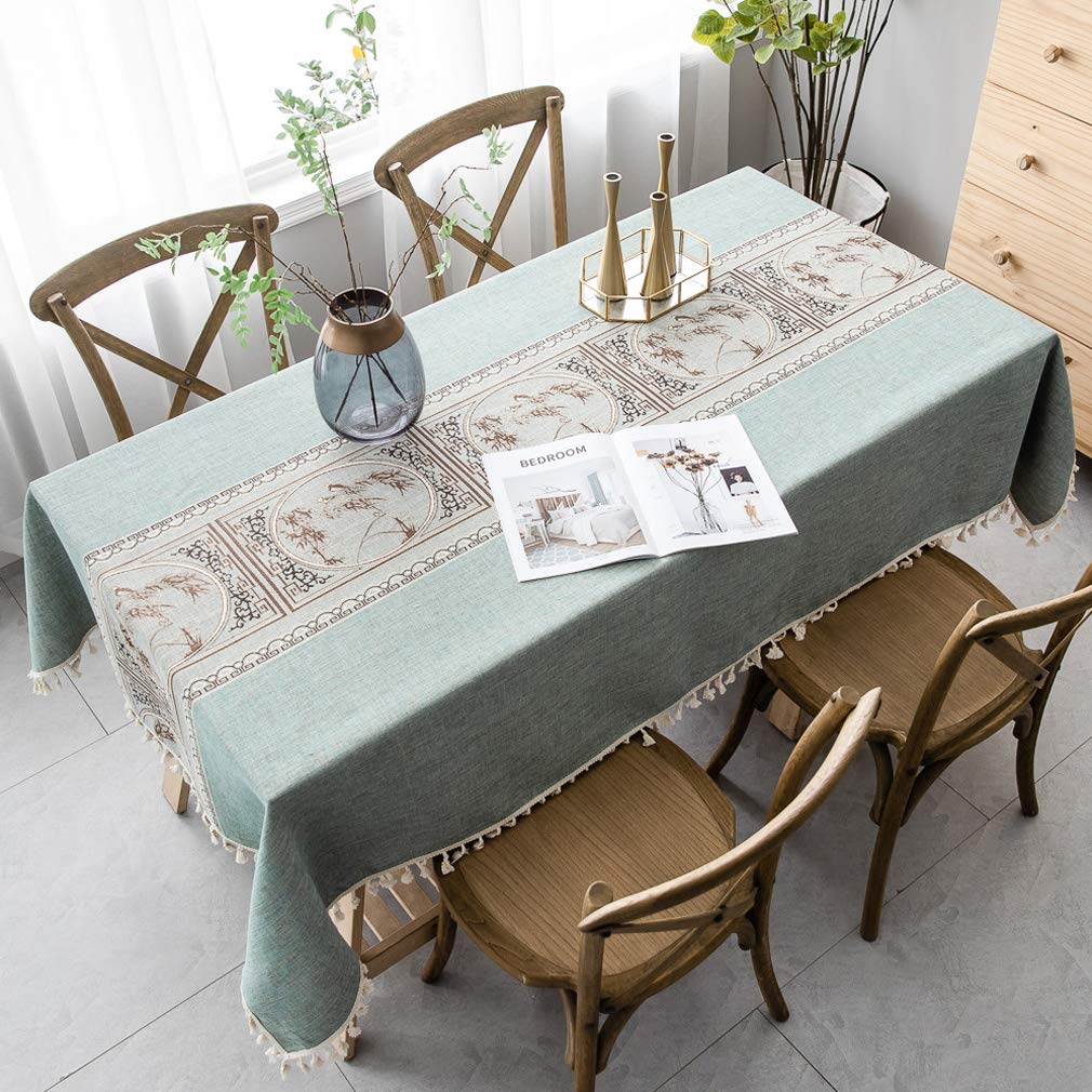 Pahajim Square Tablecloth Washable Cotton Linen Table cloth Tassel Wipeable Table Cover Wrinkle Free and Dust Proof for Coffe Table, Kitchen, Dining, Tabletop Decoration(Green, 55 x 55 inch)