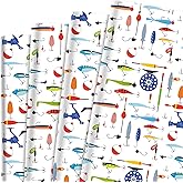Bolsome 12 Sheets 20 x 28 Inches Fishing Wrapping Paper Colorful Fishing Tackles and Lures Gift Wrap Paper for Baby Shower Fishing Birthday Party