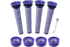 HECHUANG 8 Pack Vacuum Filter Replacement Kit for Dyson V7, V8 Animal and V8 Absolute Vacuum, 4 Post Filter, 4 Pre Filter, Replaces Part # 965661-01 & 967478-01