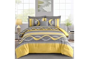 Anibedding Yellow Comforter Set Queen Size,8 Pieces Bed in a Bag Patchwork Striped Bedding Sets,Boho Soft Microfiber Bedding Set for All Season(90"×90")