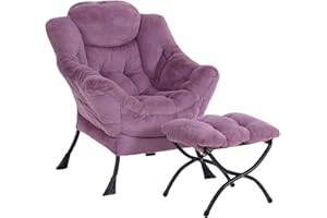 SESHINELL Lazy Chair with Ottoman, Modern Accent Chair Contemporary Lounge Leisure Sofa Chair with Armrests, Reading Chair and Folding Footstool Set for Living Room, Bedroom, Office