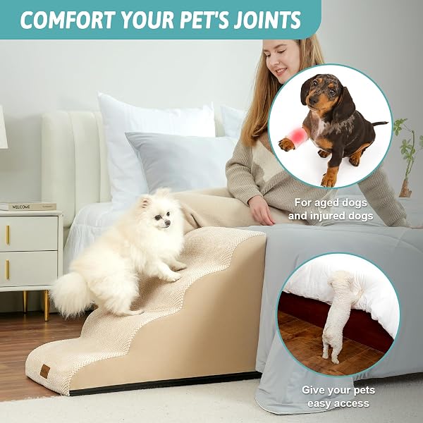COZY KISS DOG STAIRS FOR SMALL DOG 19.7″ H, 4 STEP PET RAMP FOR BED