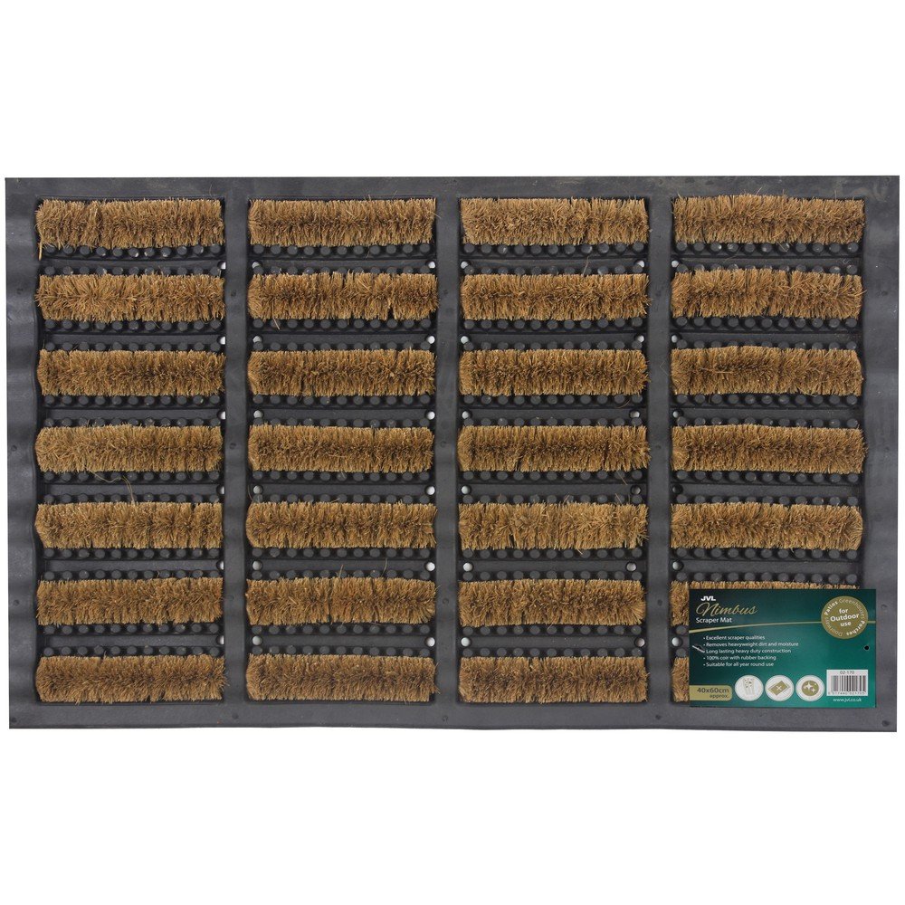 JVL Heavy Duty Nimbus Rubber Natural Coir Tuffscrape Door Mat, Rattan, 40 x 60 cm, Beige 02-170