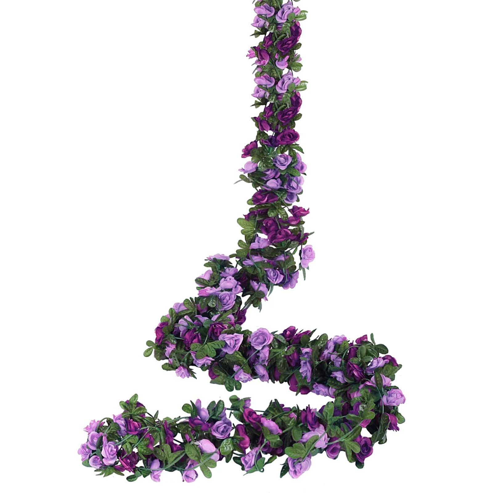 Weldomcor Pack of 8 Artificial Purple Garland 40 FT Flower Garland Roses Vines Silk Flowers Outdoor Hanging Artificial Flowers Decoration for Wedding Arch Bedroom Wall Backdrop Garden Decoration