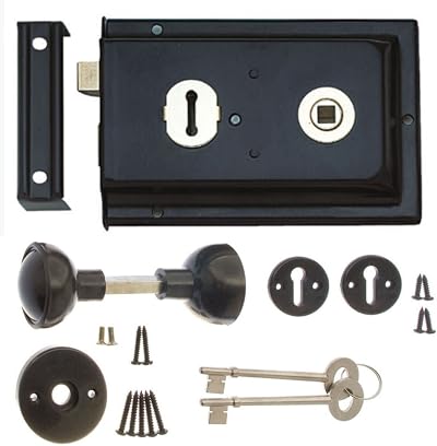 Discount Hardware UK Rim Lock & Handle Set 6 x 4 Inch Sashlock Black