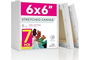 PHOENIX Small Stretched Canvas for Painting 6x6 Inch/7 Value Pack, 8 Oz Triple Primed 5/8 Inch Profile 100% Cotton White Blank Canvas, Square Framed Canvas for Oil Acrylic & Pouring Art