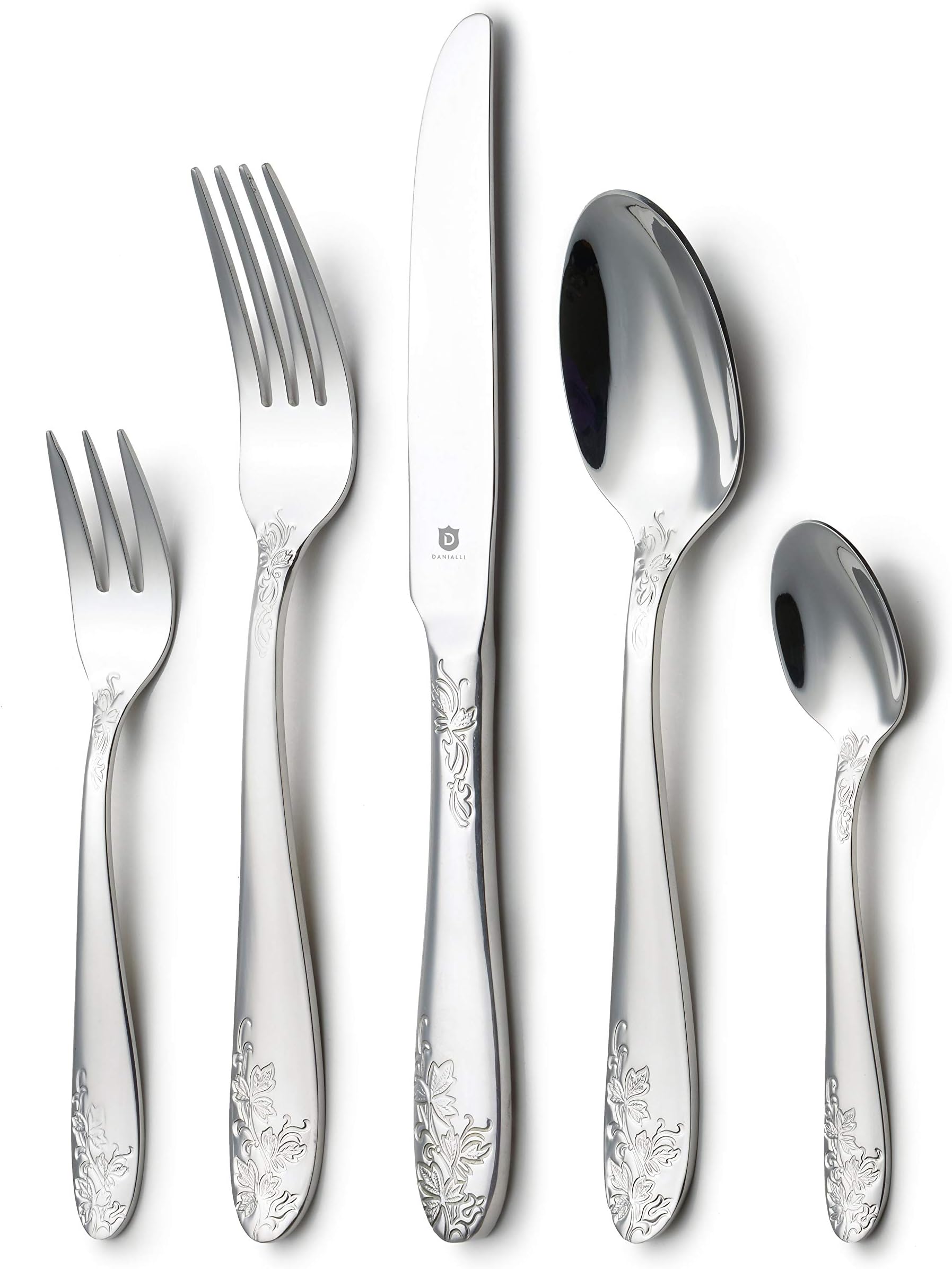 DANIALLI 30-Piece Flatware Set For 6, Modern Imperial Design Silverware Set, 18 10 Stainless Steel Utensils, Include Knife/Fork/Spoon, Mirror Polished Set of Cutlery, Dishwasher Safe