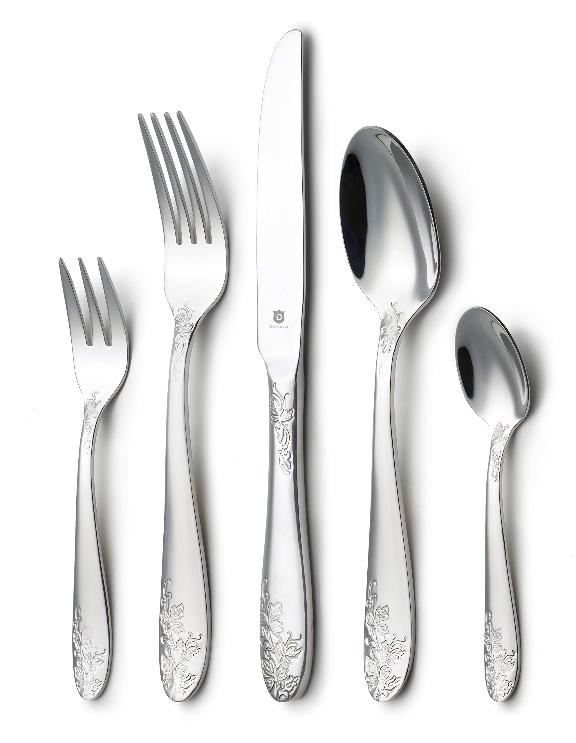 DANIALLI 30-Piece Flatware Set For 6, Modern Imperial Design Silverware Set, 18 10 Stainless Steel Utensils, Include Knife/Fork/Spoon, Mirror Polished Set of Cutlery, Dishwasher Safe