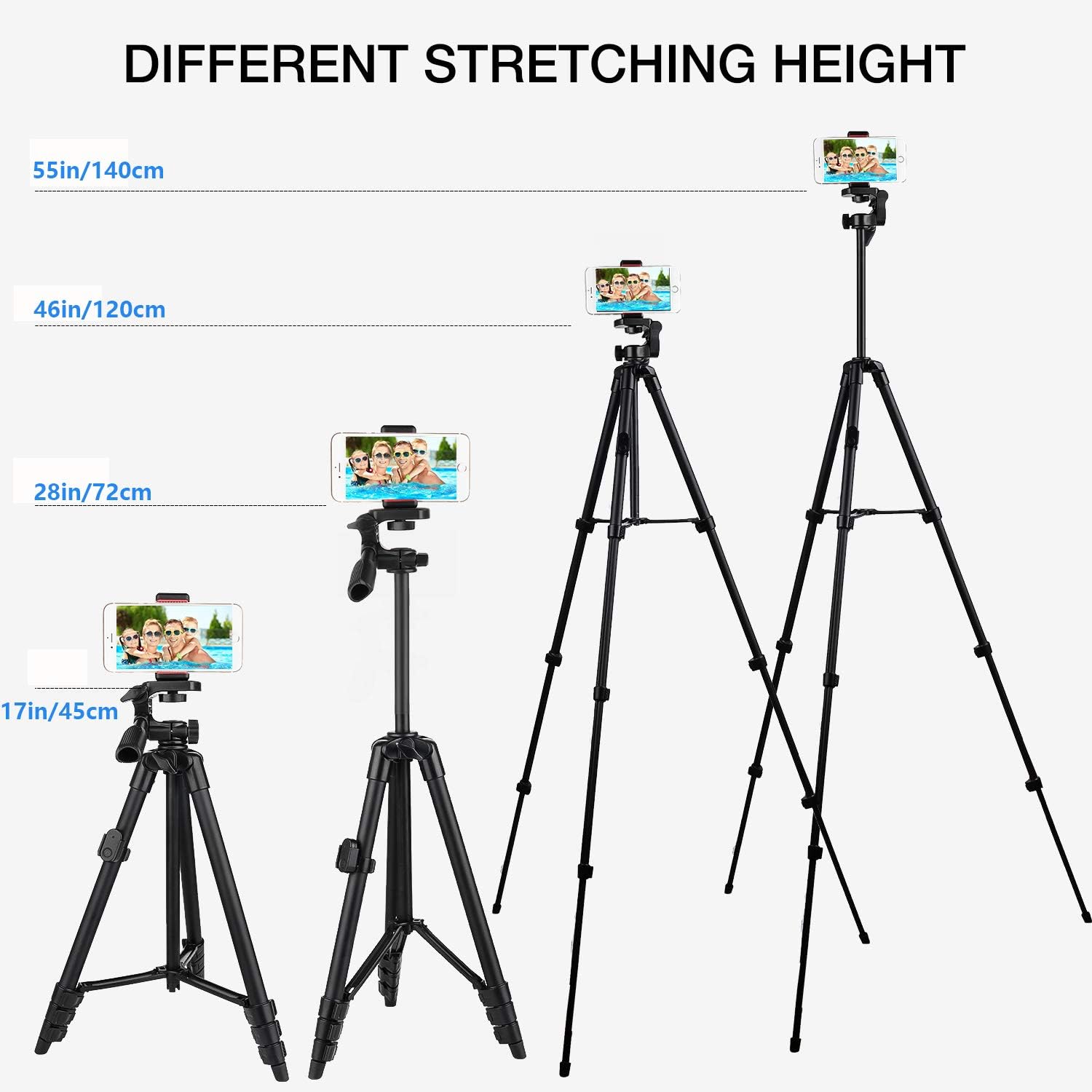 Phone Tripod Nagnahz 55inch Video Recording Tripod Stand with Bluetooth Remote 360 Panorama Pan Head Travel Portable Selfie Stick Extendable Tripod for Mobile Phones iPhone 11/Xs/X/8/Gopro/Camera: Camera & Photo
