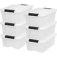 IRIS USA 12 L Plastic Storage Box with Lid and Latches - 6 Pack - BPA-Free, Discreet Organizing Solution, Durable Nestable St