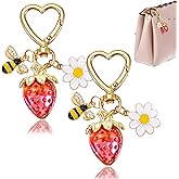 Matwsec 2PCS Cute Strawberry Keychain Bag Charms Purse Key Chains Accessories Charm for Women Kawaii Heart Flower Daisy Key Chains Decor for Girls Purse Gift