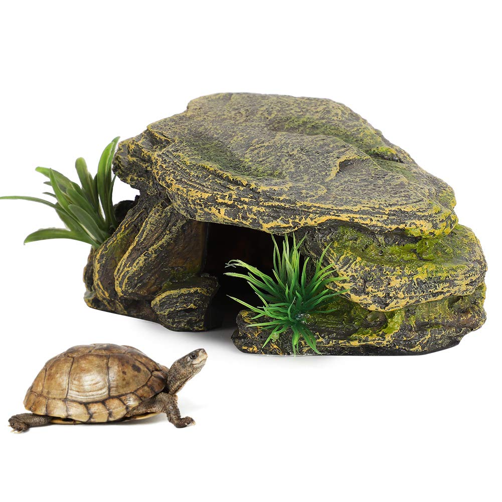 HEEPDD Turtle Reptile Hiding Caves, Fish Hiding Cave Aquarium Turtle Reptile Basking Hide Habitat Shelter for Small Lizards Frogs Turtles