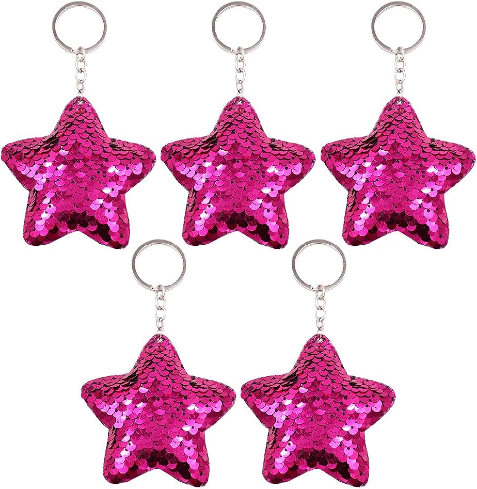 SOIMISS 5pcs Bright Sequin Star Keychains Creative Star Key Rings