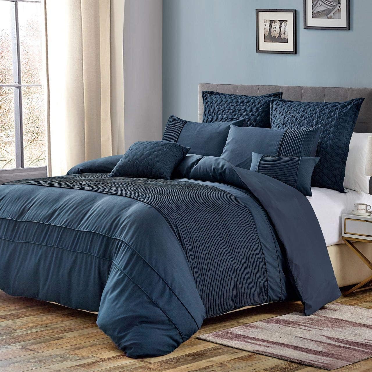 Amazon Com Kinglinen 7 Piece Josiah Midnight Blue Comforter Set