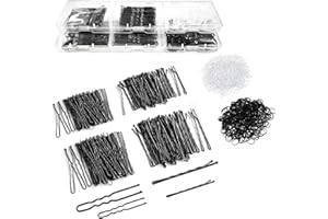 CAABISO 400PCS Hair Pins Bobby Pins Kit, 100 U Shaped & 100 Bobby Pins, 100 Clear Elastics Hair Ties 100 Black Hair Elastics 