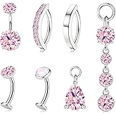 JeryWe 10-12mm Floating Belly Button Ring 𝐃𝐚𝐧𝐠𝐥𝐞 Hypoallergenic Surgical Stainless Steel belly rings for Women CZ Pearl Clicker Navel Piercing Jewelry Pack Navel Rings Body Jewelry