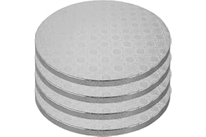 PIXIPY Cake Boards - 4 Pack, 12 inch, Silver - Reusable Round Cake Drums for Showstopping Desserts - Heavy-Duty Cardboard Bases w/Elegant Patterns - Sturdy 1/2 Inch Thick - Professional Fully Wrapped Edges