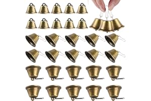 JMHNEWHOPE Craft Bells, 30pcs Vintage Bells, Bronze Jingle Bells for Crafting, Small Antique Brass Bells with Spring Hooks for Wind Chimes Housebreaking Doorbell Christmas Wedding Decorations, 1.4x1.5