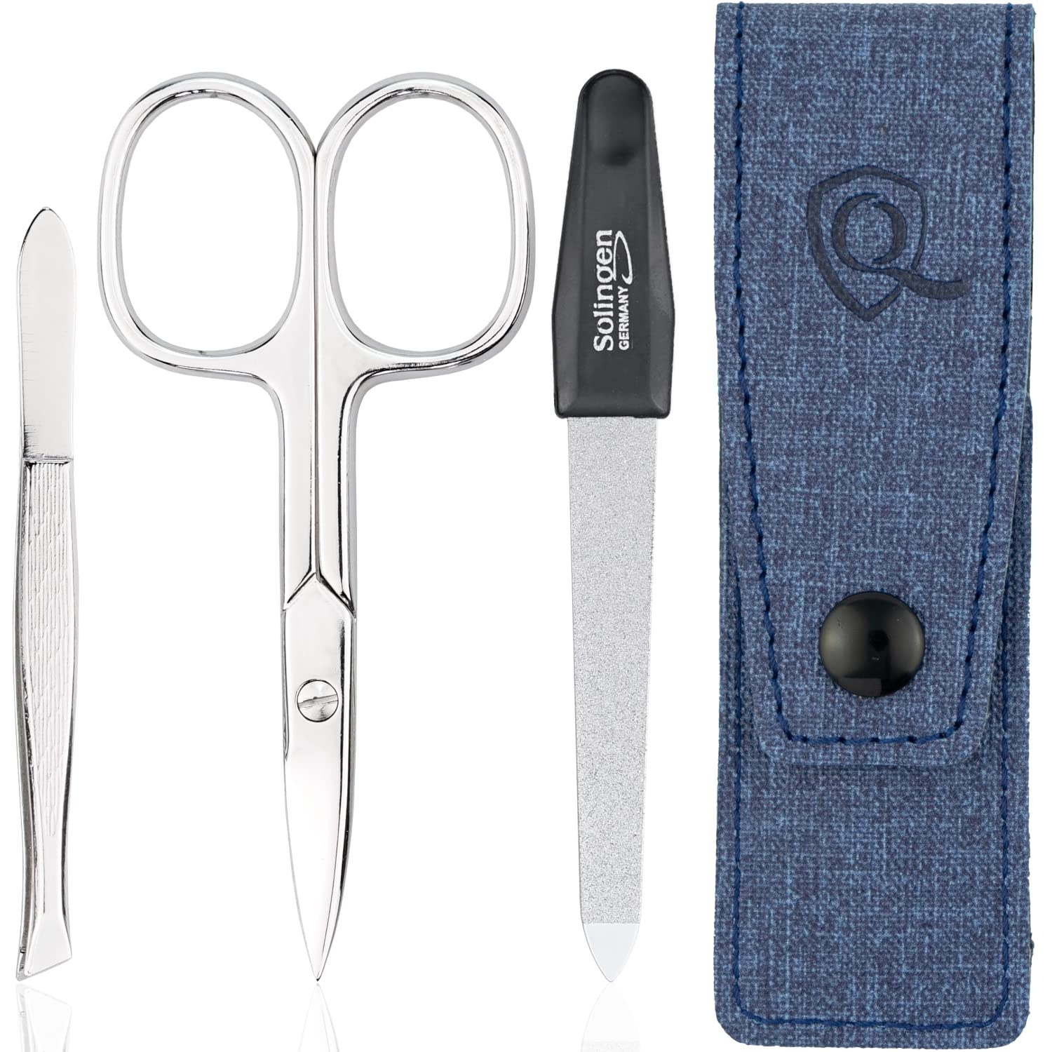 Nail Scissors and Tweezer Set with Nail File - 3 Piece Collection - Ideal for Him or Her, at Home or as Small Travel Grooming Essentials, jeans