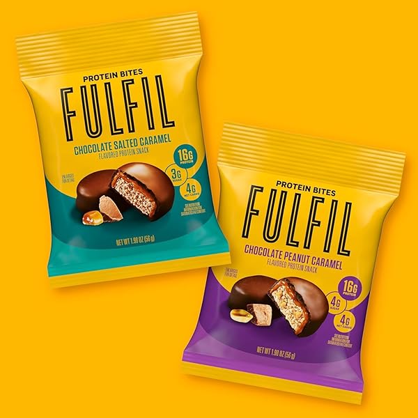 FULFIL PROTEIN SNACK BITES, CHOCOLATE SALTED CARAMEL FLAVORED, GLUTEN FREE WITH 16G PROTEIN PER SERVING, 7 BITES PER BAG (10 BAGS)