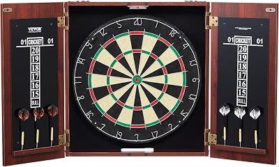 Cible de Fléchettes et Armoire Prêt à Jouer, Armoire à Fléchettes de Taille Officielle, Jeu de Fléchettes à Pointe en Acier, Assemblage Facile, Accessoires Complets, pour Jeux de Cricket