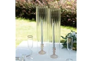 EFAVORMART.COM Efavormart 2 Pack Clear Ribbed Candelabra Candle Holder Glass Shades, Open Ends Pillar Hurricane Candle Shades - 20"