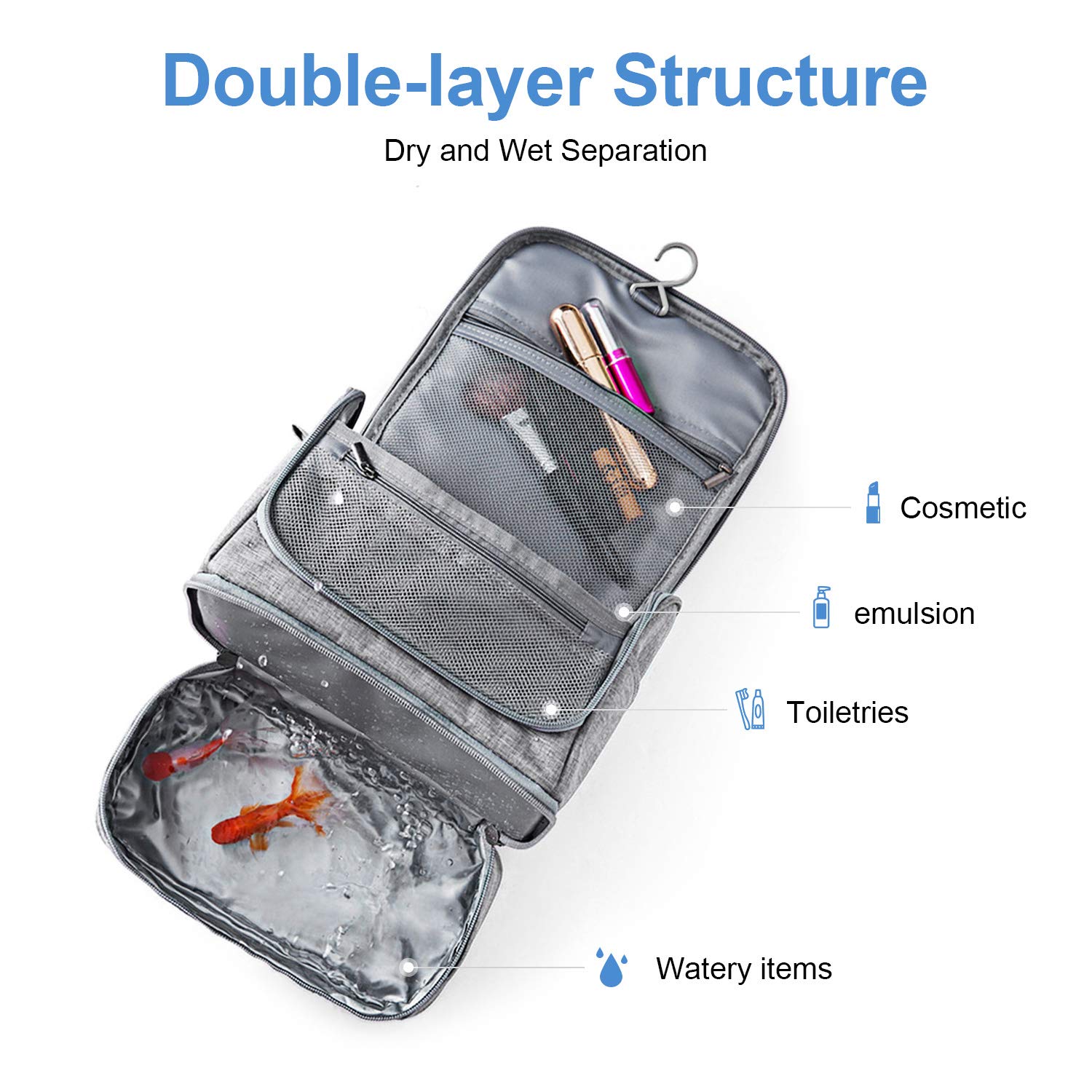 SENWOW Travel Hanging Toiletry Makeup Cosmetic Bag Waterproof Organizer for Men and Women Accessories Toiletry Kit with Dry and Wet Separation 2-Layer Design