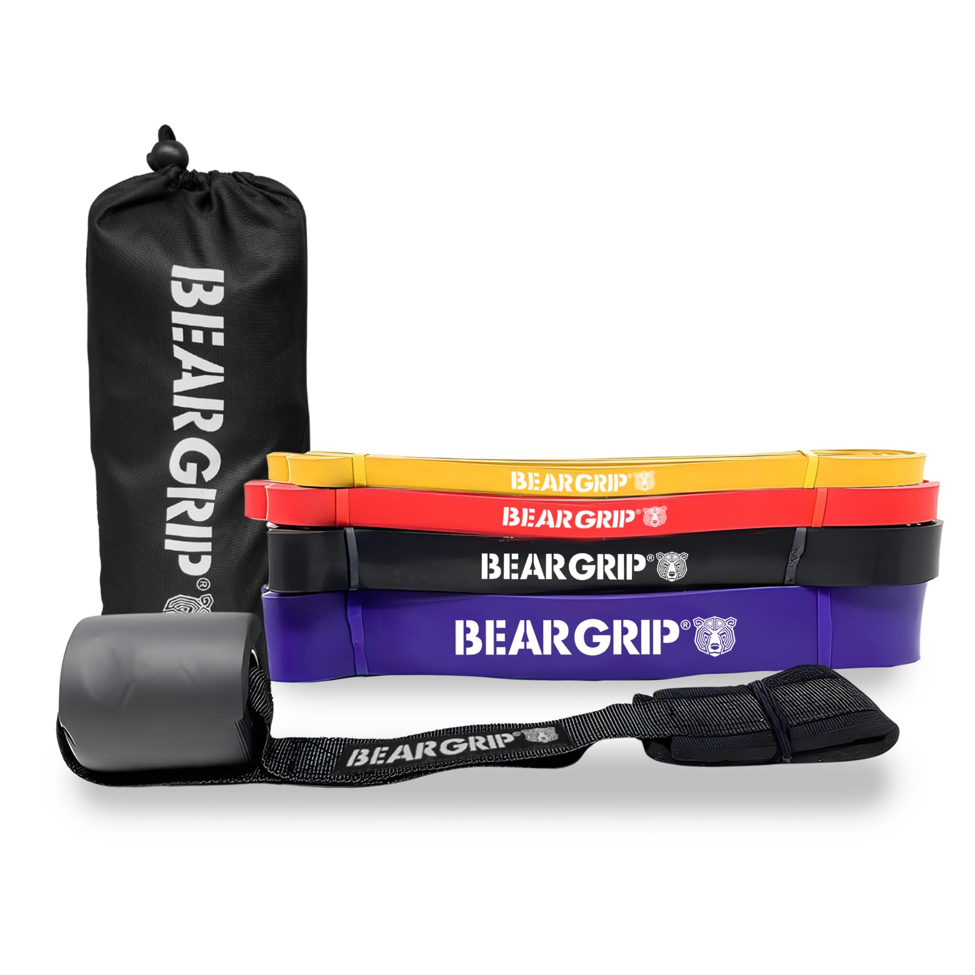 BEAR GRIP - Pull Up Assist Bands | Heavy Duty Resistance Bands for Assisted Pull Ups, Yoga, Stretch Mobility, Crossfit, Strength Training (Sets of 4 - Red, Black, Purple, Yellow) — image 1
