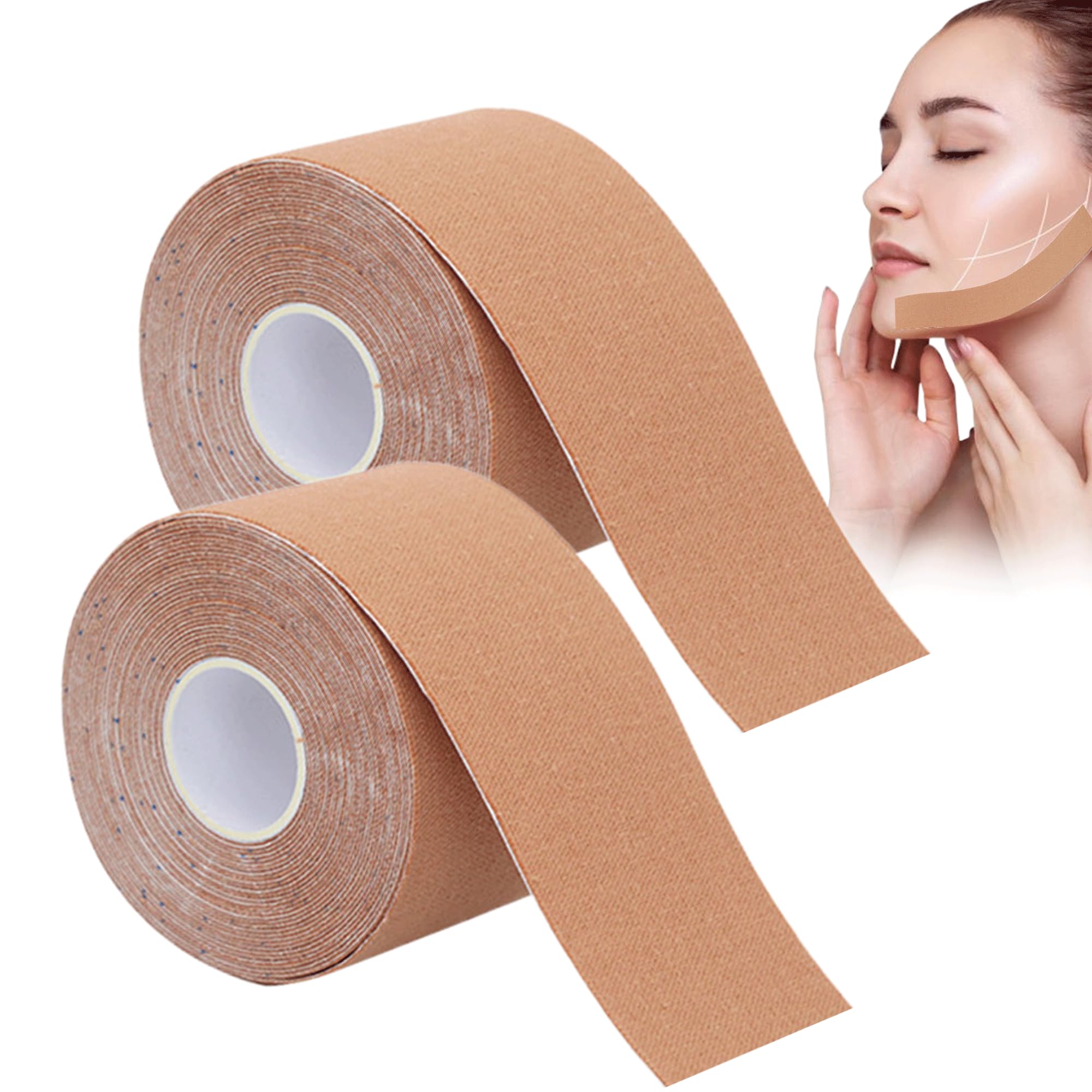 2PCS Face Tape for Wrinkles Skin Color Wrinkle Tape Cotton and Spandex Kinesiology Tape for Face Wrinkles Treatment Band Sticker Chin Strap Anti Wrinkle Patches and Face Tape Lift for Face Wrinkles