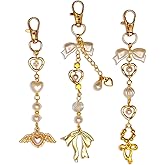 Nalefow Keychain for Women Gold Bow Angel Wings KeyChains Novel Star Heart Strawberry Racket Pendants Bag Charm Key Chains