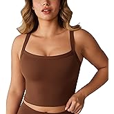UNISSU Hugcurve Adjustable Longline Sports Bra Square Neck Workout Tank Crop Tops for Women with Built in Bra Padded Camisole