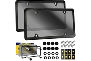 BGMVFK License Plate Cover Frame Combo- Universal Front Rear Protector, Flat Car Tag Cover & Black Aluminum Frame Holder with Screws Caps, 2 Sets
