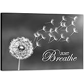 SKASNFAI Black and White Dandelion Zen Wall Art Canvas Just Breathe Motivation Positive Picture Art Print for Spa Yoga Meditation Wall Decor Ready to Hang (16L x 24W)