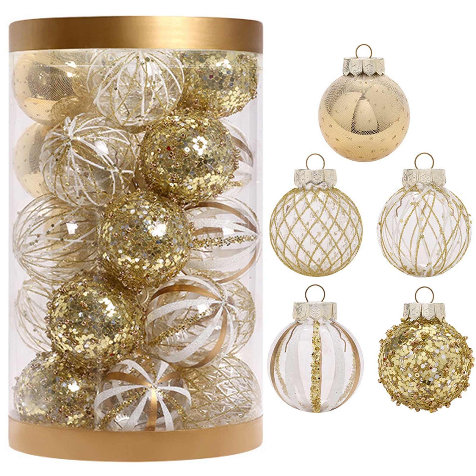Photo 1 of 2.36"/60mm Christmas Ball Ornaments Set, 25 PCS Shatterproof Christmas Tree Decorations Set, Hanging Plastic Xmas Balls for Home, Holiday, Wedding, Xmas Hanging Decorations (Gold Clear)
